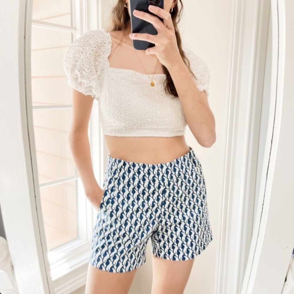 J. CREW Chino shorts seahorse print royal & white size 2